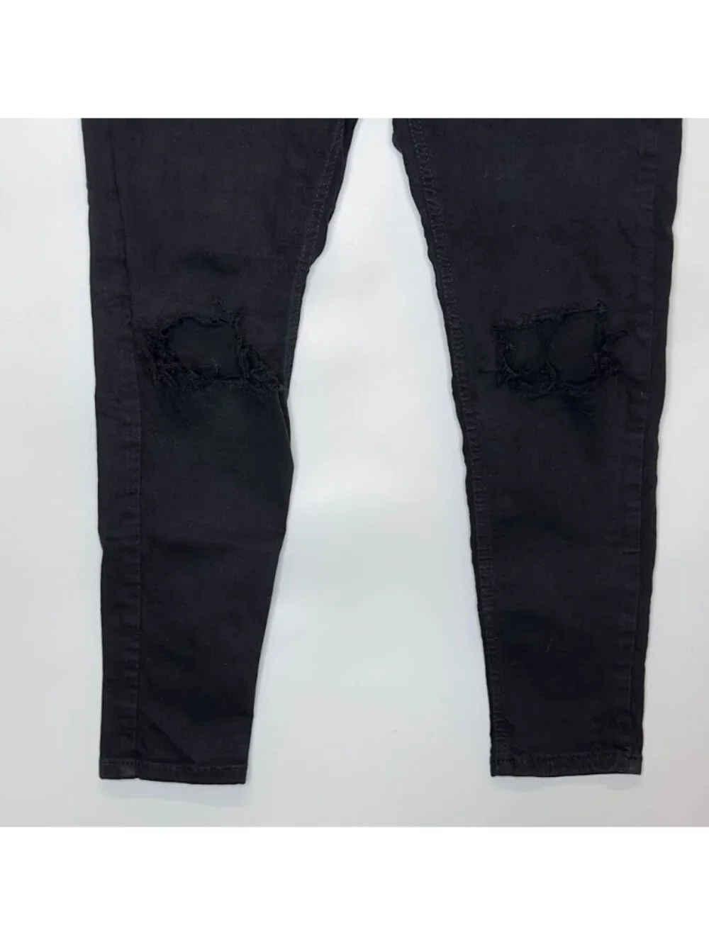 Topshop Jamie Jeans Womens W30 Black High Rise Skinny Distressed Knee Stretch